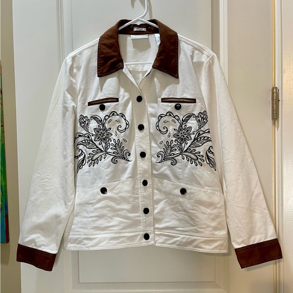 Drapers & Damons Cream Embroidered Women's Stretch Denim Jacket Size L - Picture 1 of 10